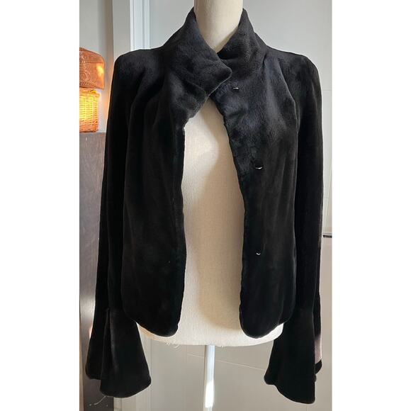 Genuine Black Sheared Mink Real Fur Luxury Coat Jacket Bell Sleeve Authentic 6 - Picture 15 of 16